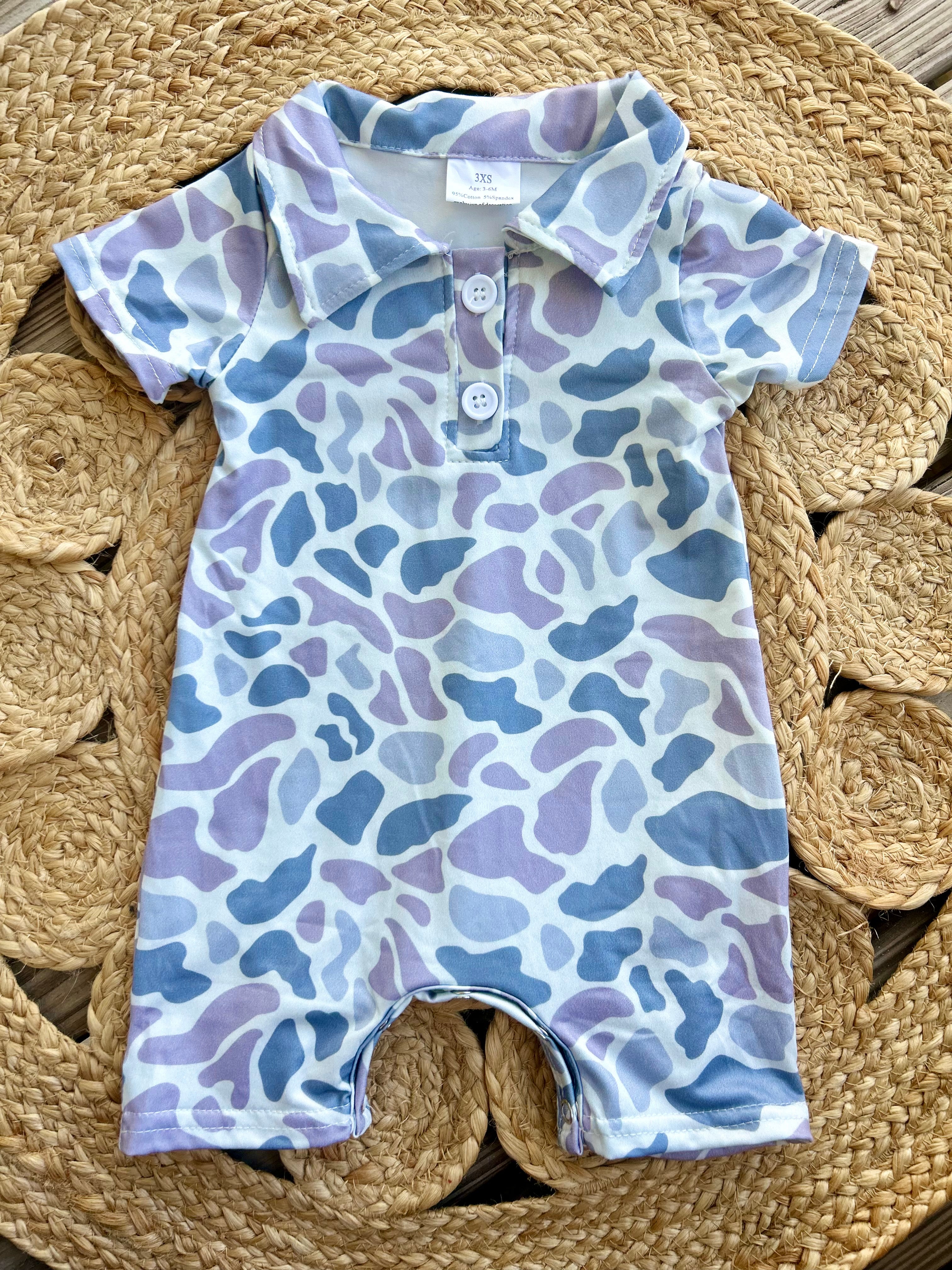 Grey Camo Collard Romper - Preorder