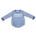 Jesus Loves Me Blue Striped Romper - Preorder