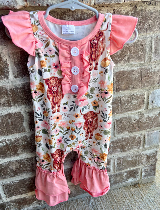 Highland Cow Ruffle Romper