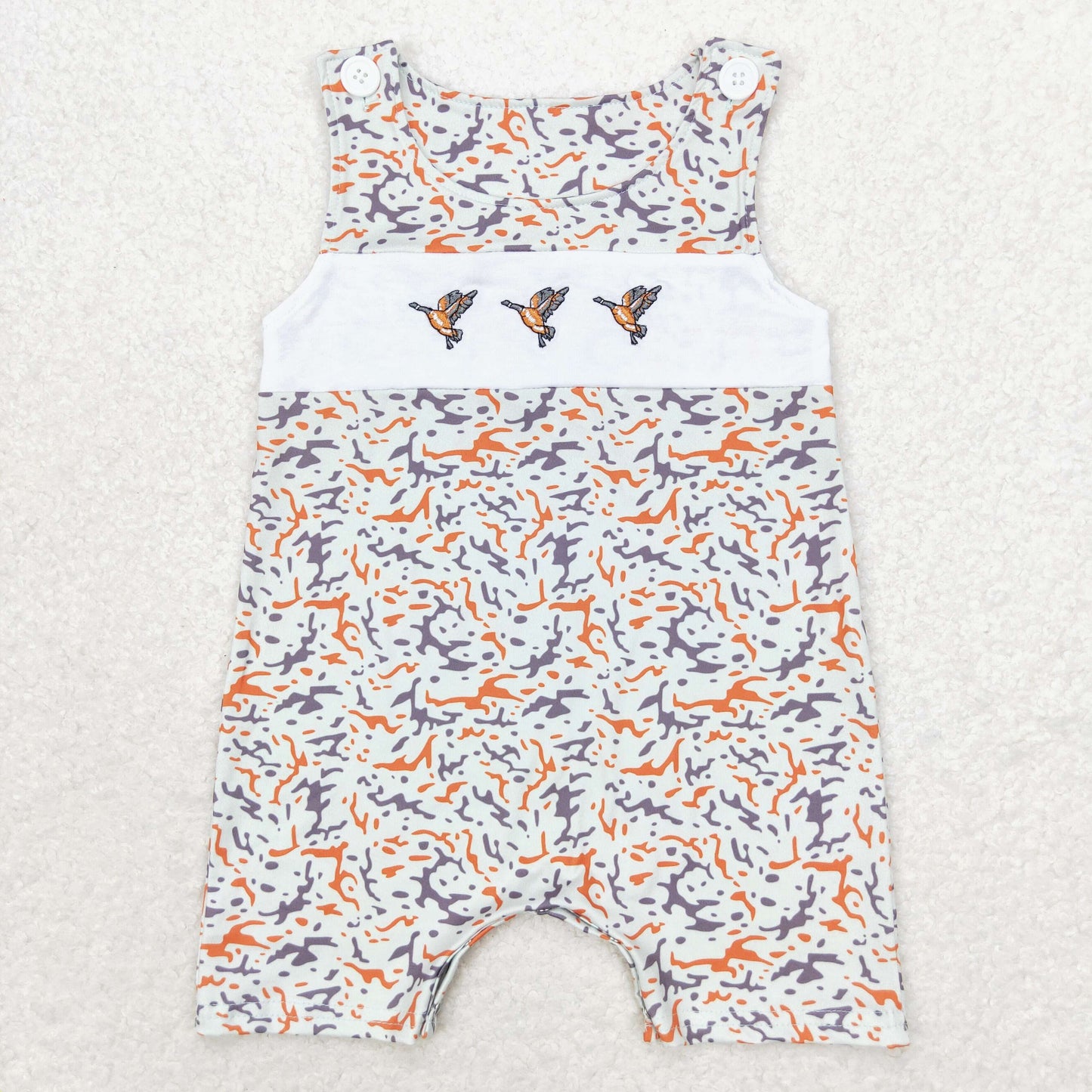 Embroidered Orange Camo Duck Romper