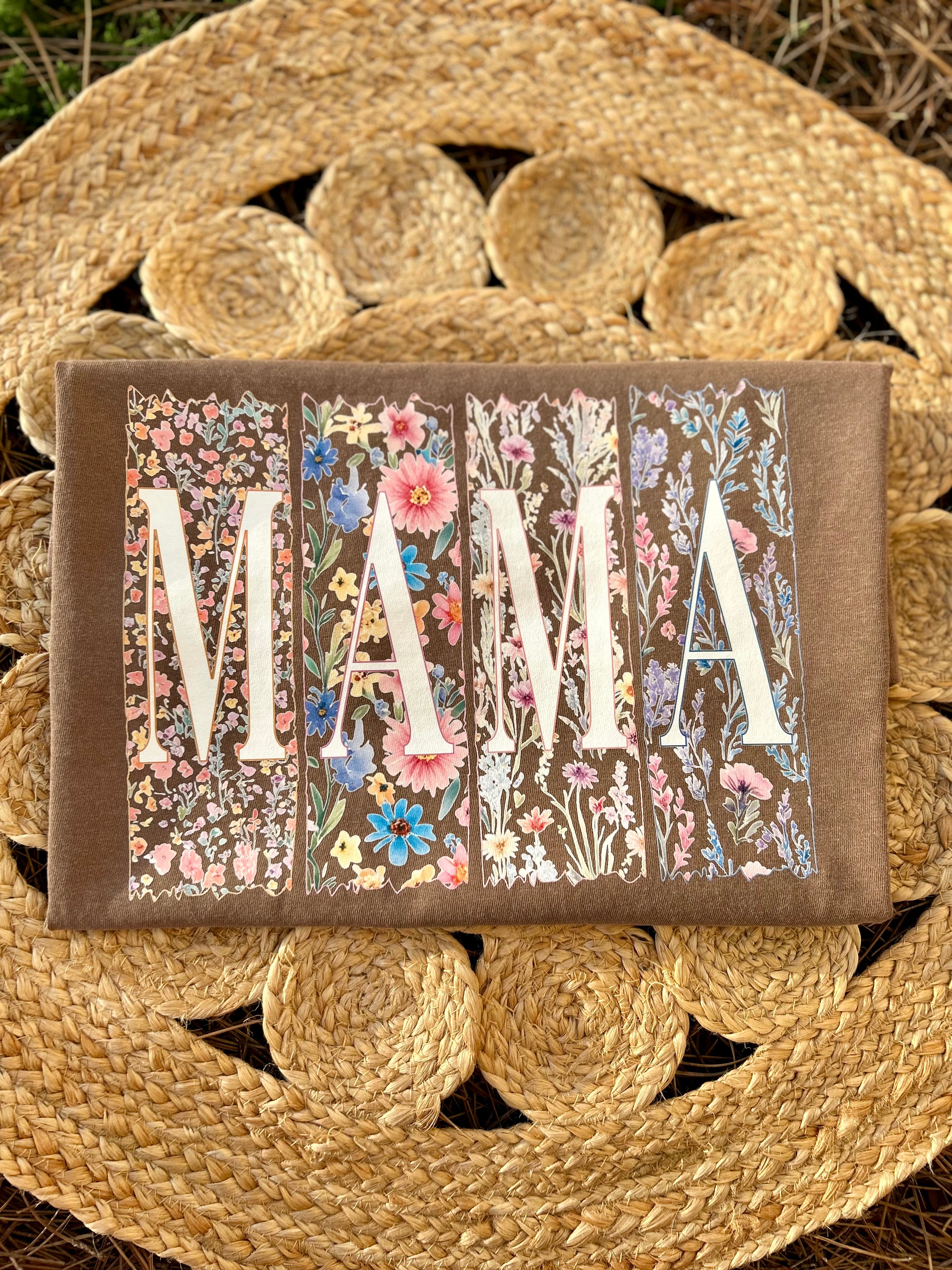 Pastel Floral MAMA graphic tee - Espresso