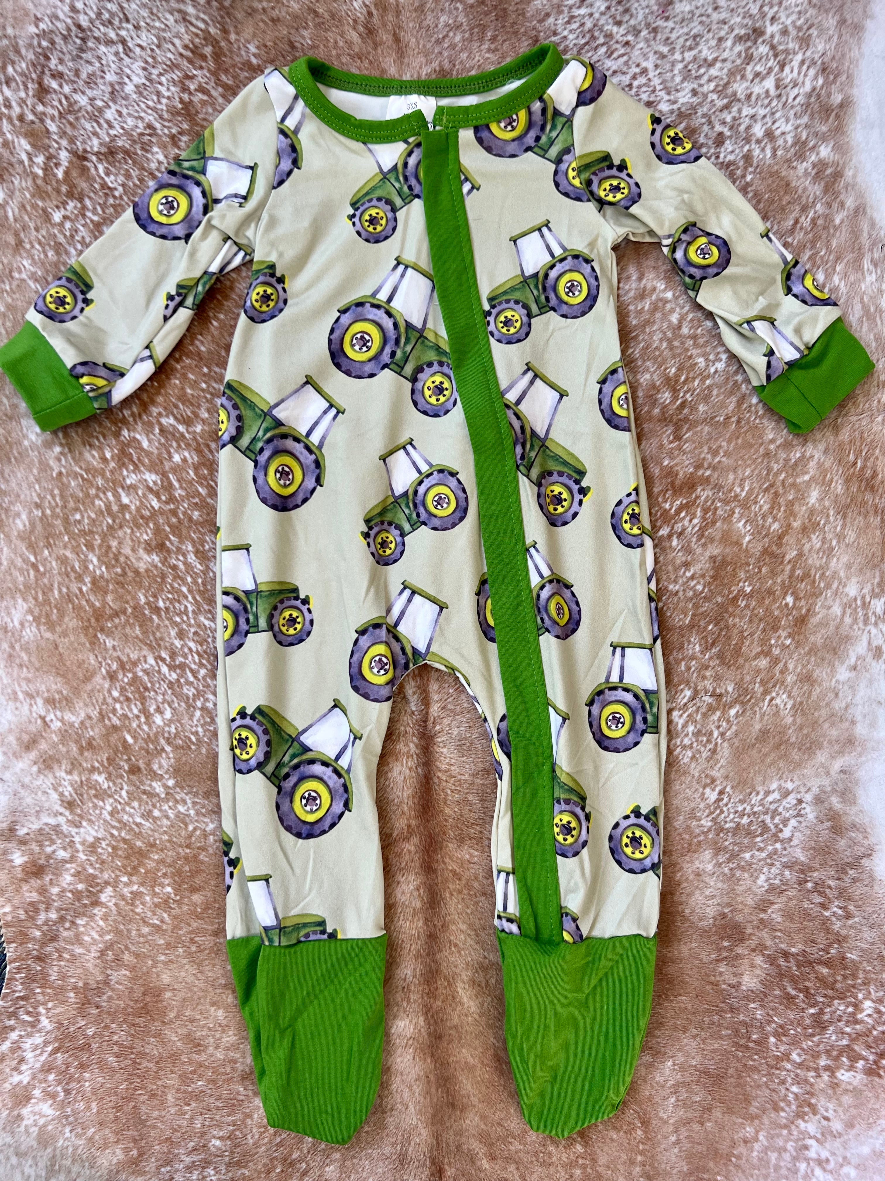 Green Tractor Footie - Preorder