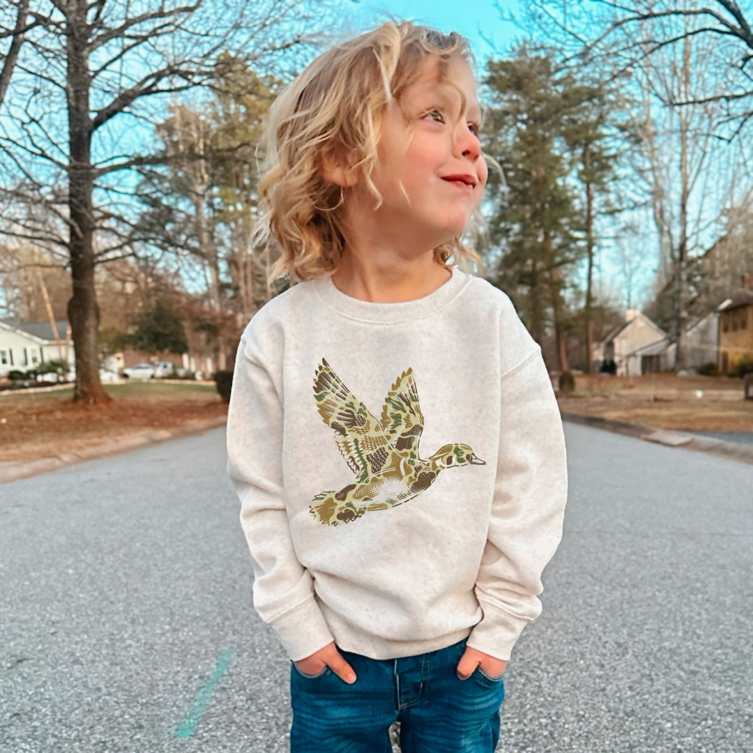 Distressed Camo Duck Crewneck