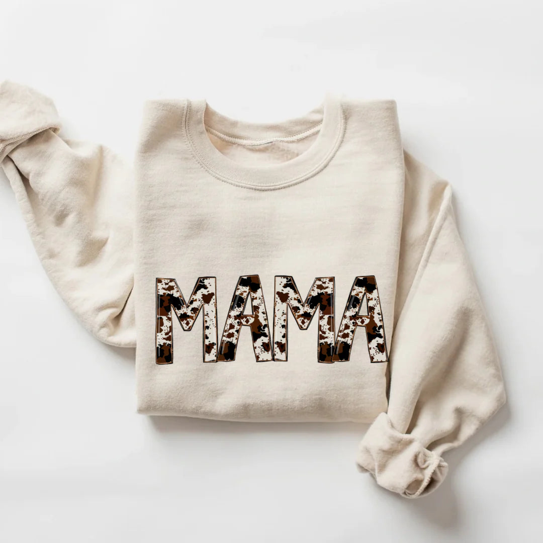 Faux Cowhide MAMA Crewneck | Sand