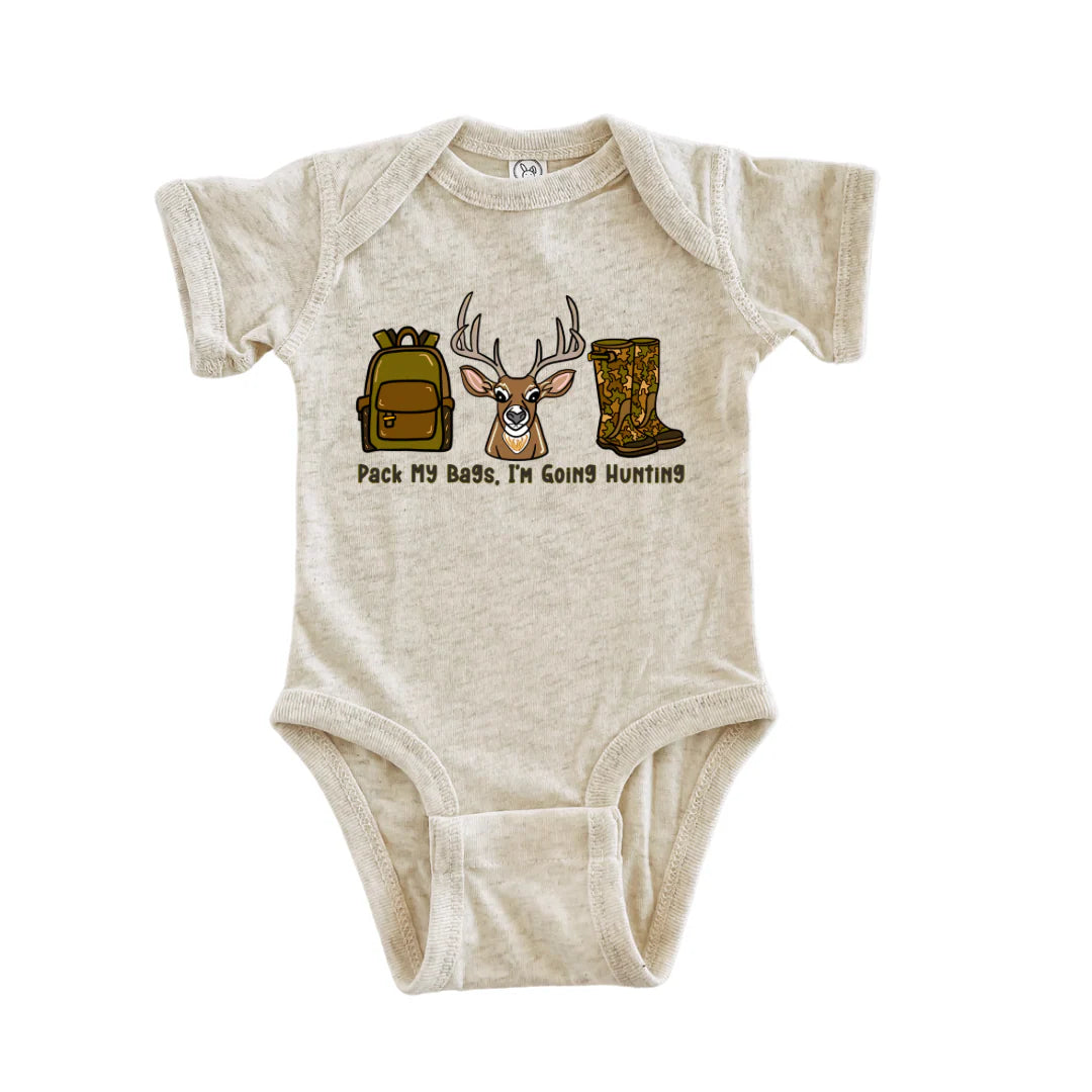 Pack My Bags I’m Going Hunting Bodysuit | Natural Heather