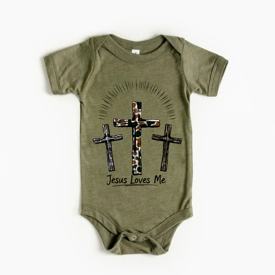 Jesus Loves Me Olive Bodysuit