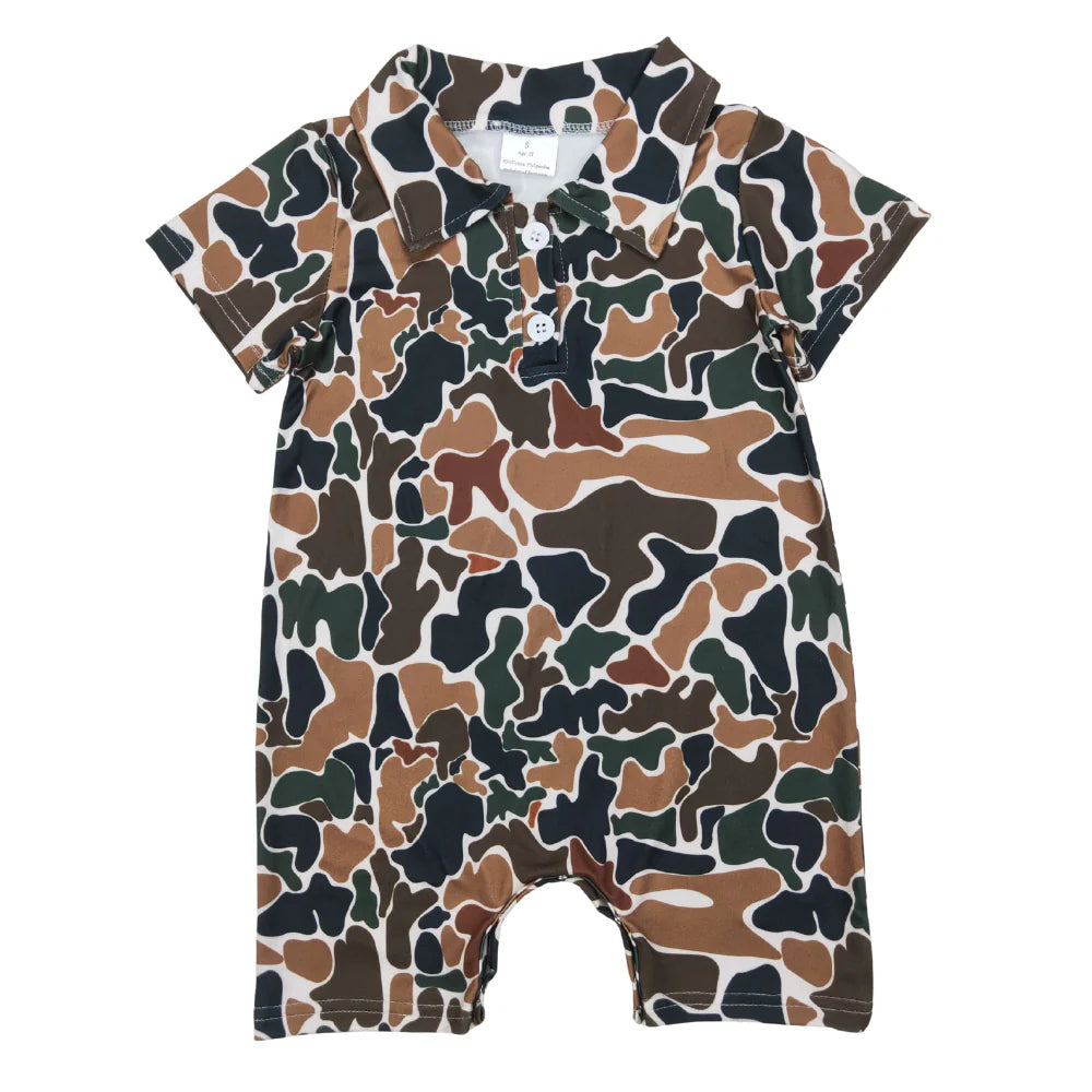 Retro Camo Collared Romper