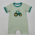 Green Striped Appliqué Tractor Romper