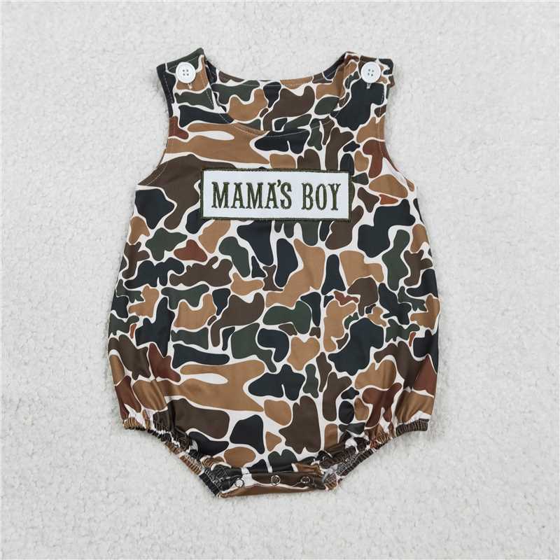 Retro Camo Mama’s Boy Embroidered Romper