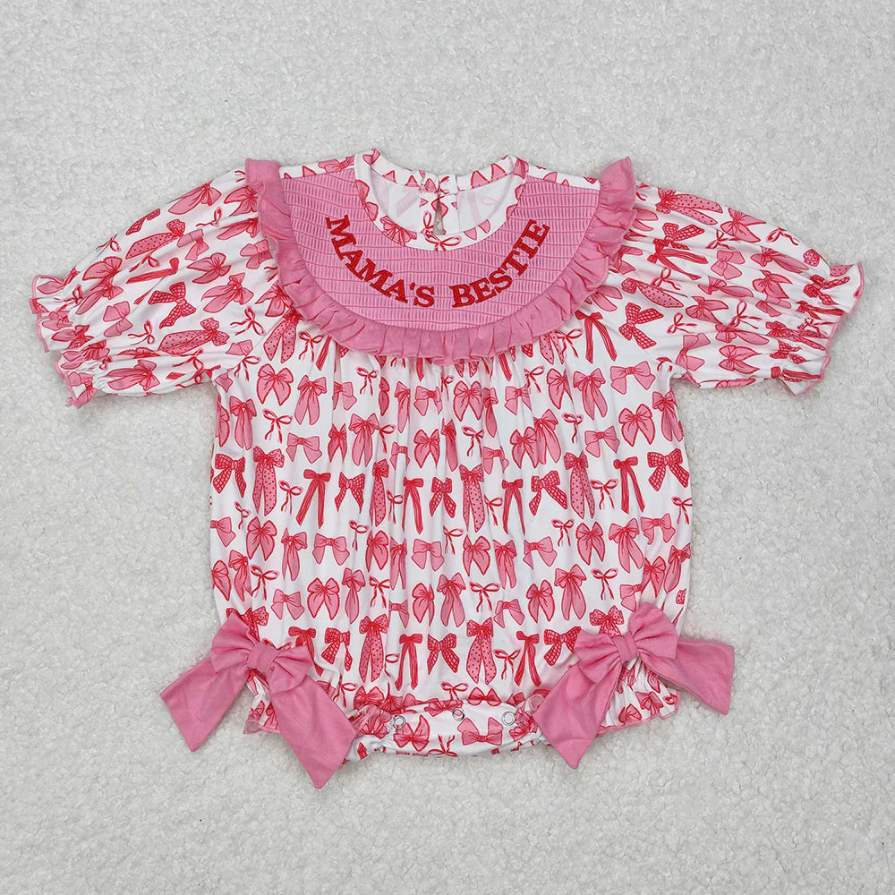 Embroidered Mama’s Bestie Pink Bows Romper