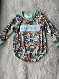 Embroidered Mama’s Boy Long Sleeve Camo Romper