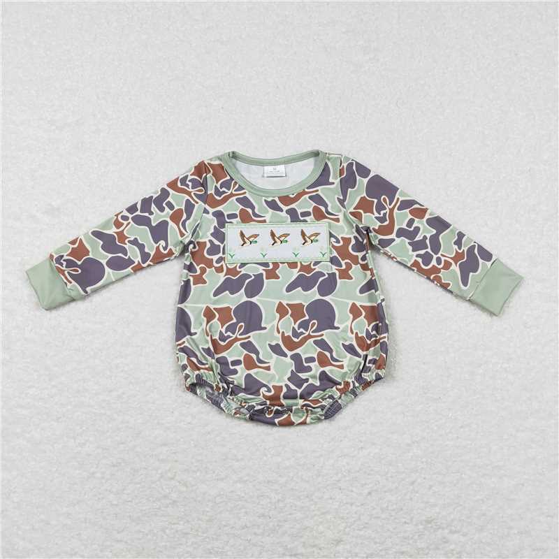 Embroidered Ducks Long Sleeve Camo Romper
