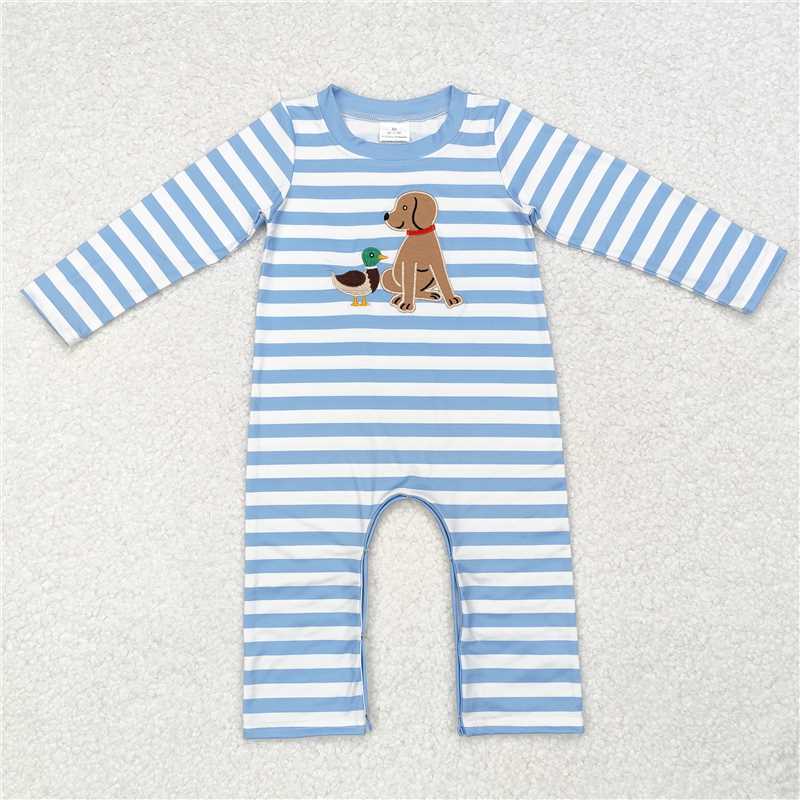 Blue Striped Puppy & Duck Long Romper