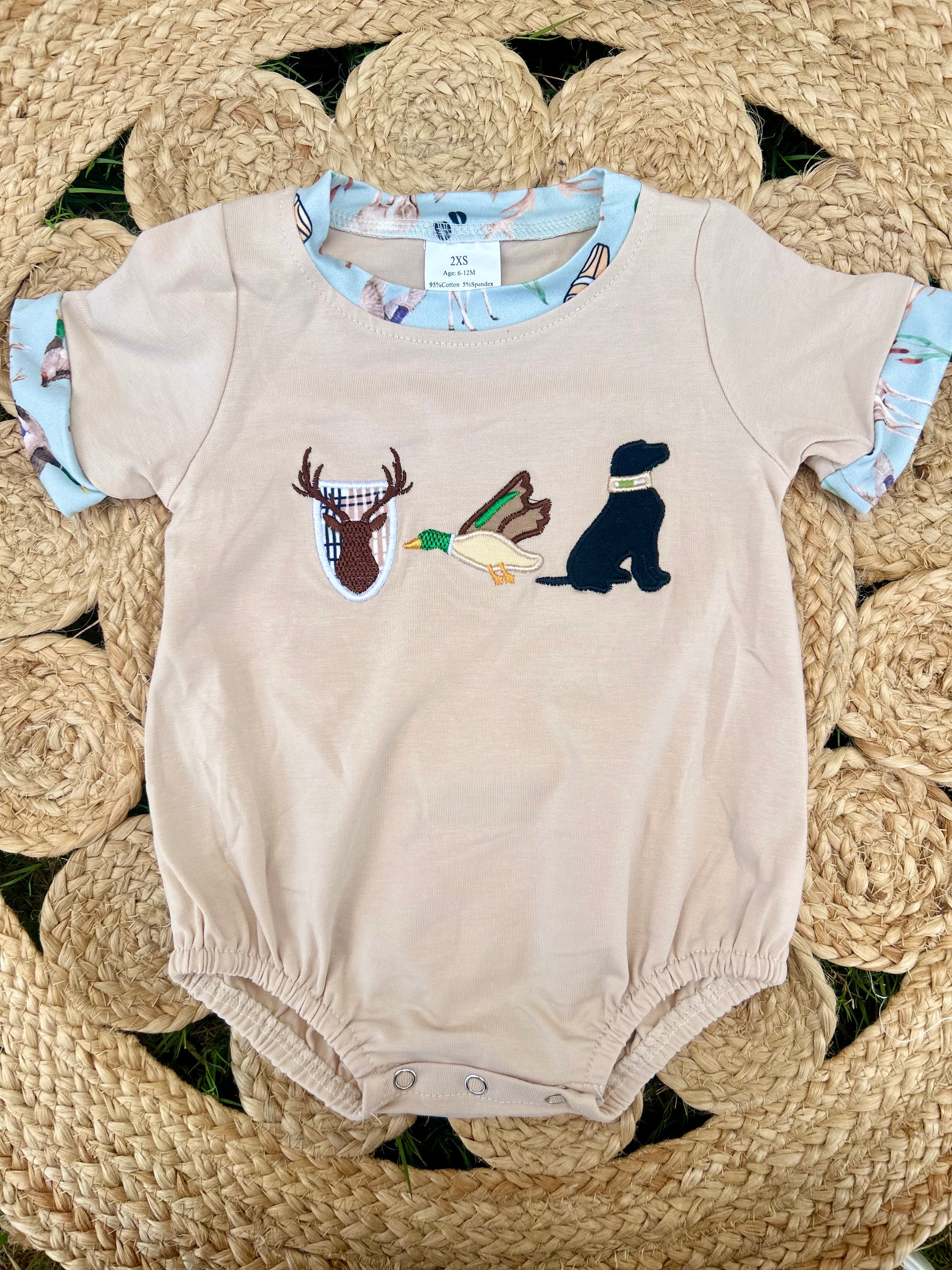 Embroidered Deer, Duck & Puppy Romper