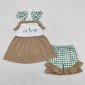 Green Gingham Embroidered Ducks Ruffle Set