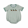Sage Striped Embroidered Ducks Romper