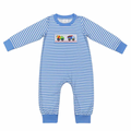 Blue Striped Construction Truck Romper