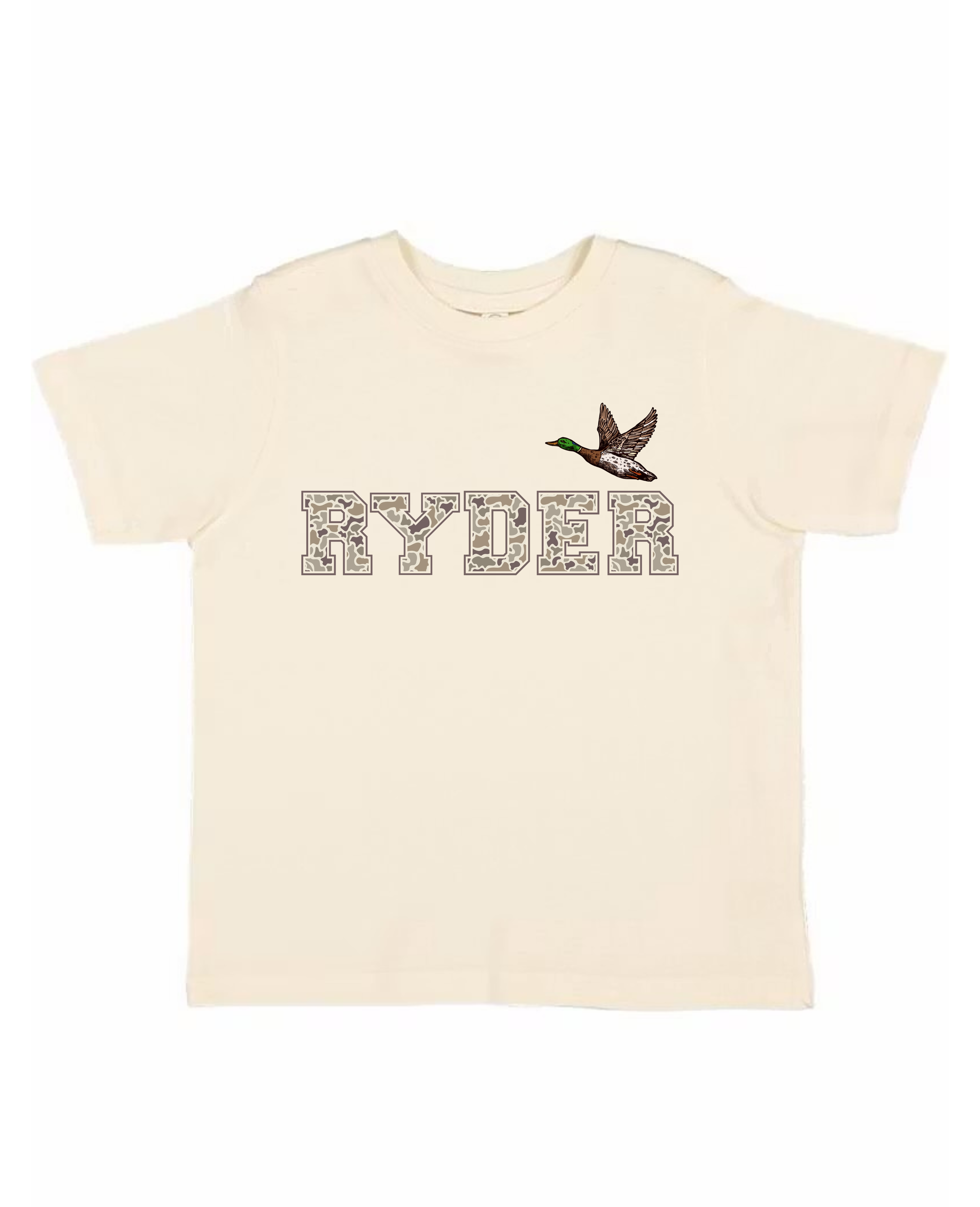 Camo Flying Mallard Name Tee - Natural