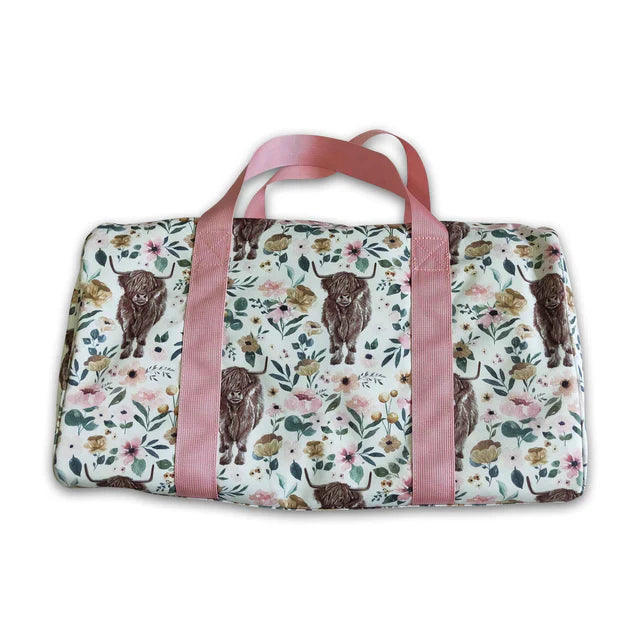 Floral Highland Cow Duffle Bag