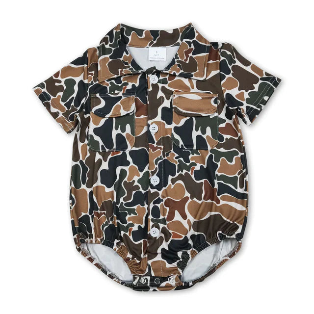 Retro Camo Button Up Romper