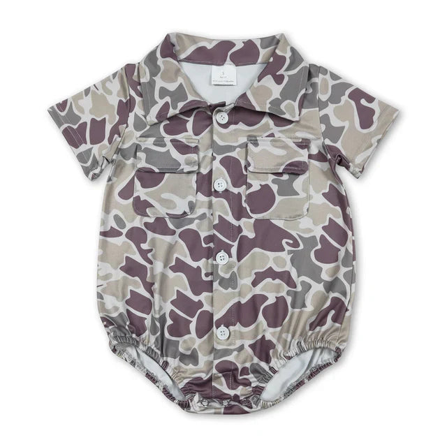 Beige Camo Button Up Romper