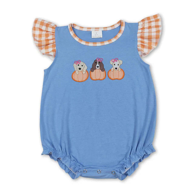 Embroidered Fall Puppies Ruffle Romper
