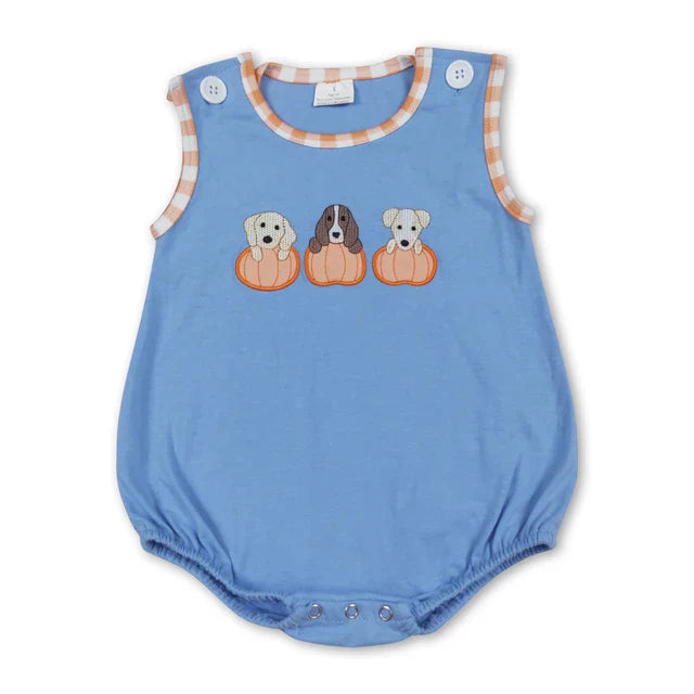 Embroidered Fall Puppies Romper