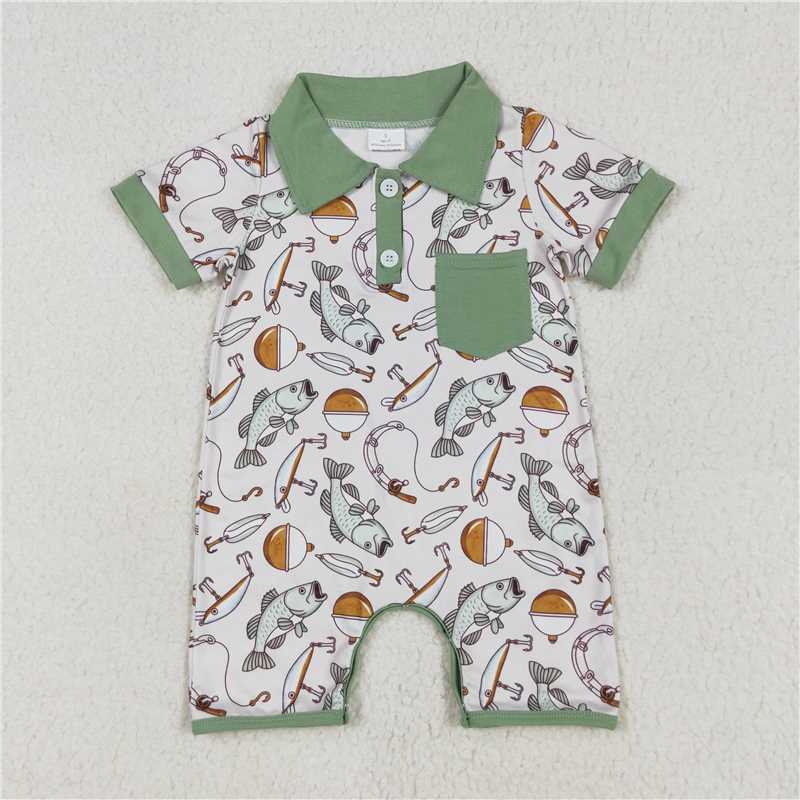 Bass Fishing Button Romper