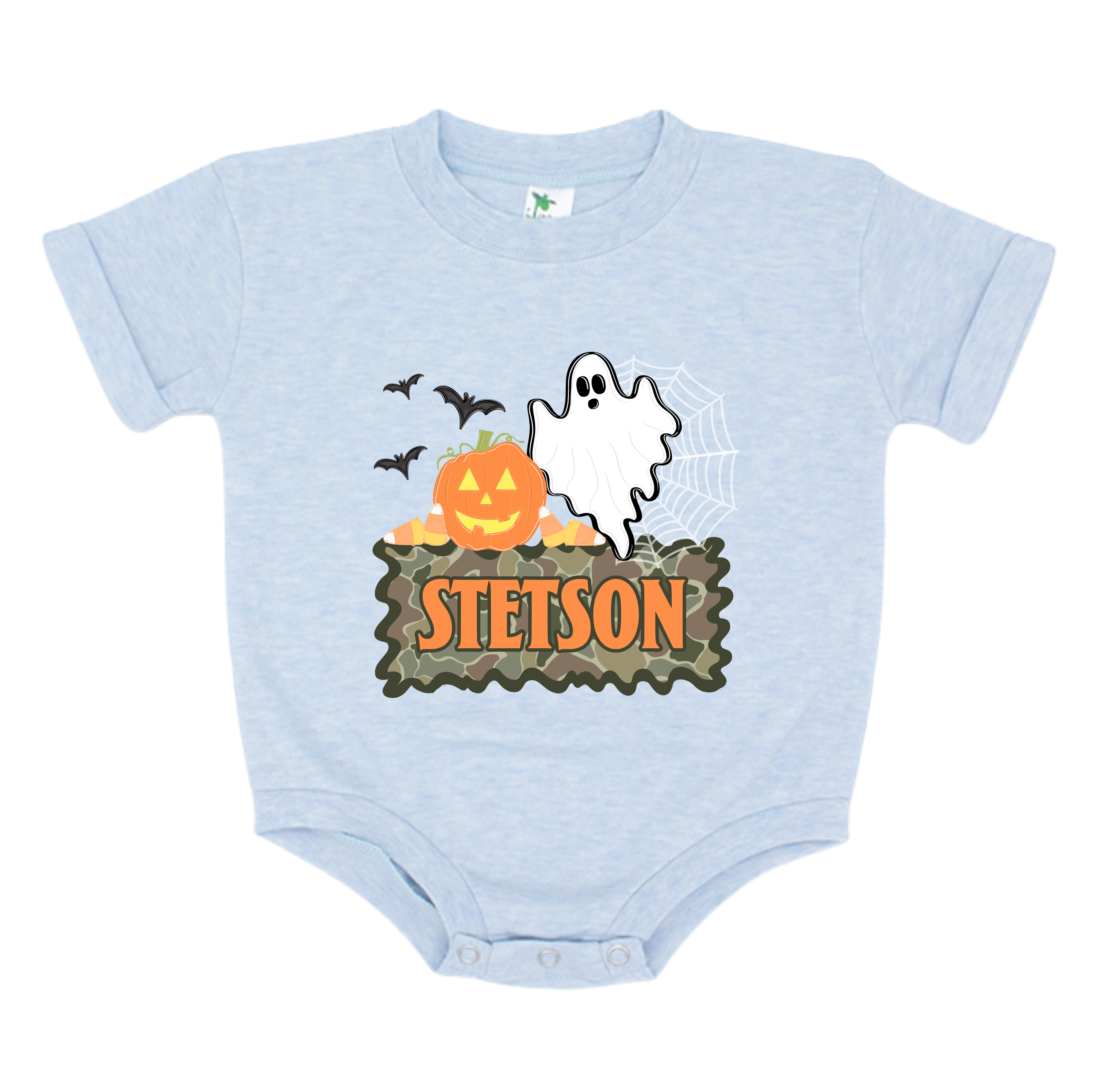 (Blue) Ghost & Pumpkin Camo Name Bubble - CUSTOM
