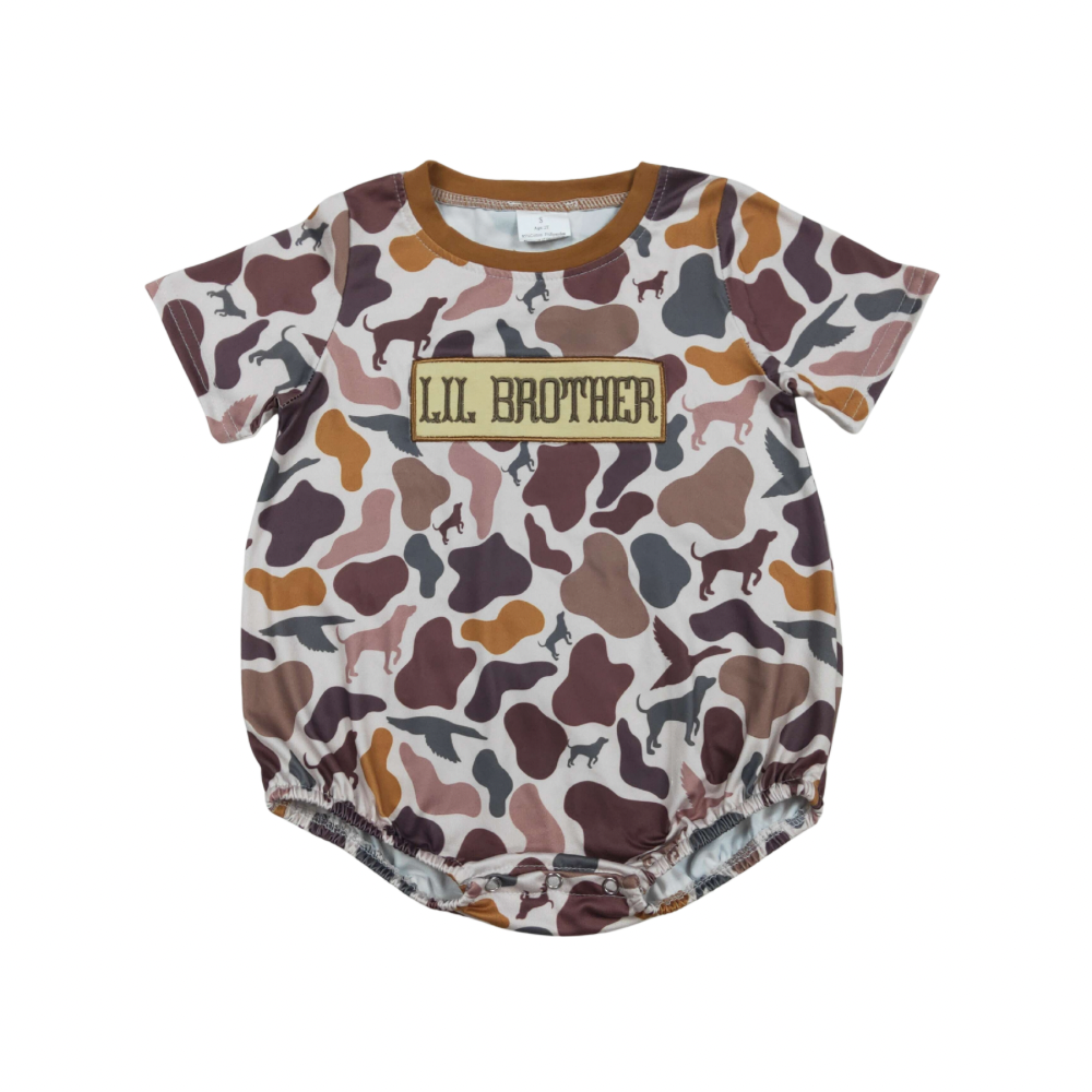 Embroidered Lil Brother Camo Dogs Romper