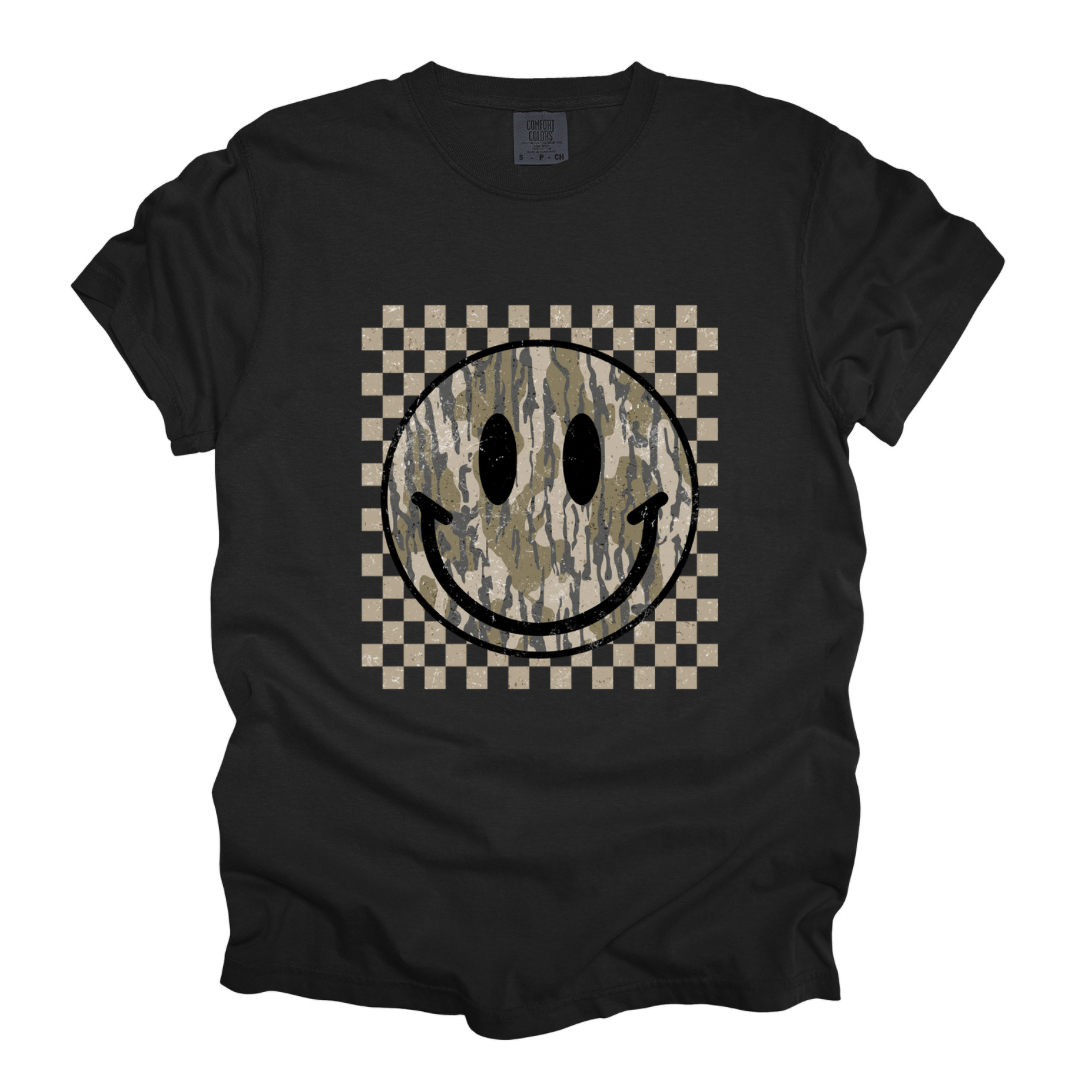 Smiley Face Graphic Tee - Black